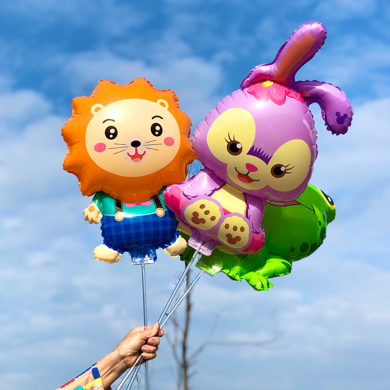 充气卡通青蛙兔子夹片手持棒气球幼儿园儿童无毒生日玩具夜市摆摊