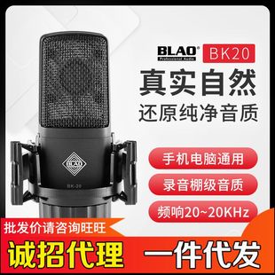 BK20镀金大振膜电容麦克风主播手机直播K歌录音声卡套装 厂家BLAO