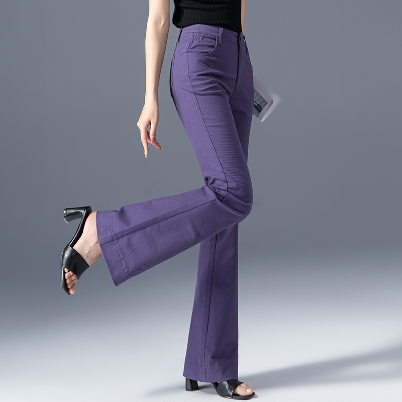 喇叭裤 高腰微喇牛仔裤 紫色裤 女2024年新款 直筒长裤 子窄版 春夏薄款