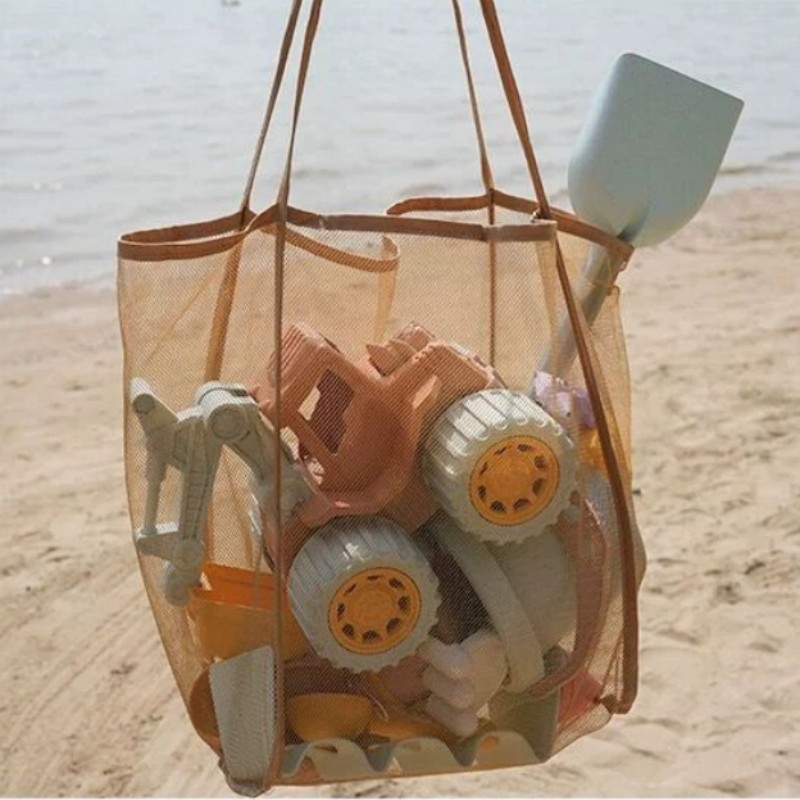 ins儿童沙滩玩具收纳袋透明网纱单肩包游泳大容量购物户外沙滩包