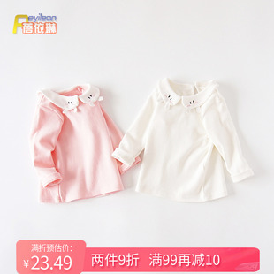 小女童宝宝春装 白色上衣服娃娃领婴儿打底衫 T恤春秋季 0一3岁1 长袖