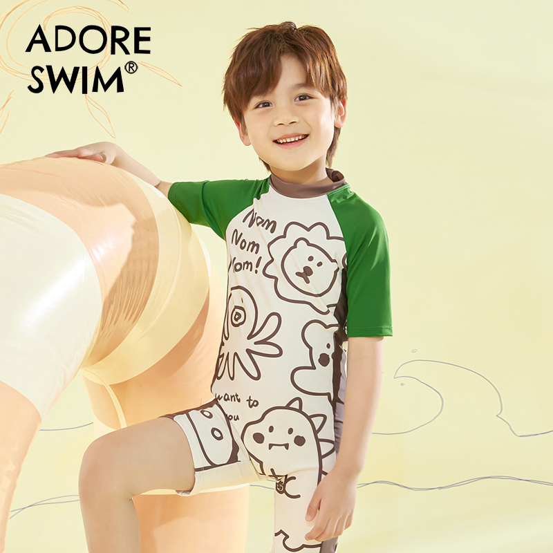 爱多尔男孩泳衣2024年夏季 新款 防晒游泳衣中大童男宝 男童连体长袖