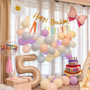 网红周岁生日气球场景布置装 饰品儿童宝宝男孩女孩快乐派对背景墙