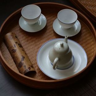 茶几收纳展示 竹编托盘茶盘果盘竹制品手工茶道配件干泡台