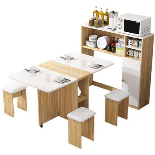 折叠餐桌家用小户型可移动餐桌边柜组合伸缩多功能长方形吃饭桌子