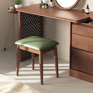 实木梳妆台椅子简约现代家用软包化妆凳卧室女生轻奢网红方凳 欧式