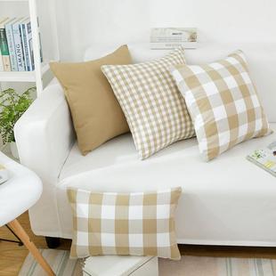 简约现代长条纹格子沙发抱枕套长方形靠垫地中海靠枕布艺 北欧风格