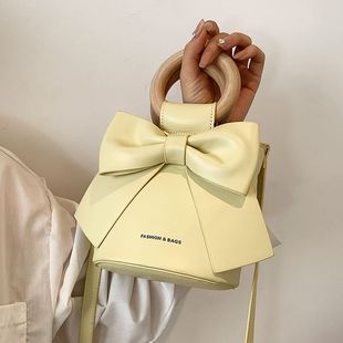 质感白色手提包水桶包 斜挎包仙女包时尚 小众蝴蝶结包包女2023新款