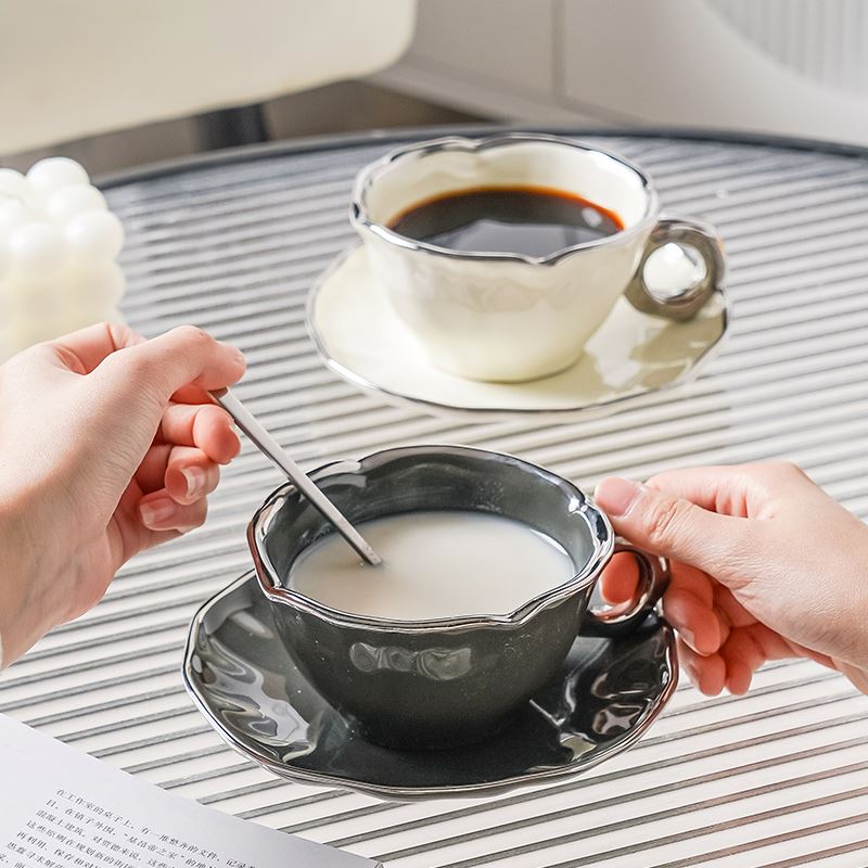 陶瓷花茶杯陶瓷复古拉花咖啡杯高档精致下午茶具 ins咖啡杯子套装