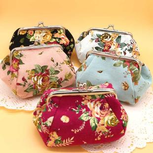 零钱包 韩版 手拿小包包 女士化妆袋 布艺玫瑰花 时尚 收纳小包