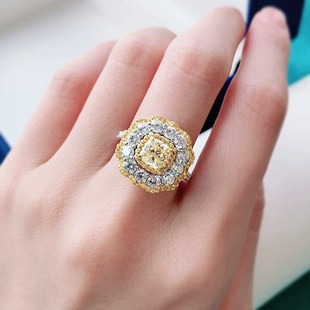 S925银wish抖音公主方璀璨高碳钻黄钻戒指闪耀戒指垫形群镶