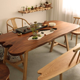 南美胡桃木实木大板茶桌茶台大板桌原木自然边餐桌办公桌整木2米