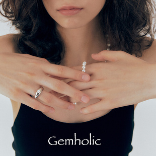 复古纯银镀18K金 Gemholic珍珠戒指女叠戴小众设计高级感轻奢法式