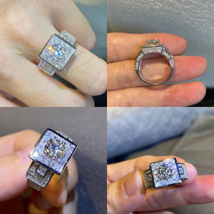 小众豪镶高碳钻求婚结婚戒指 925银1克拉莫桑石钻戒