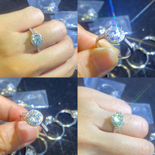 925银一克拉圆包戒指 时尚 求婚结婚戒指 百搭满钻群镶戒指女