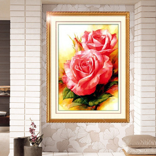饰挂画 纯手工十字绣成品粉色玫瑰甜蜜玫瑰客厅大幅植物花卉装 新款
