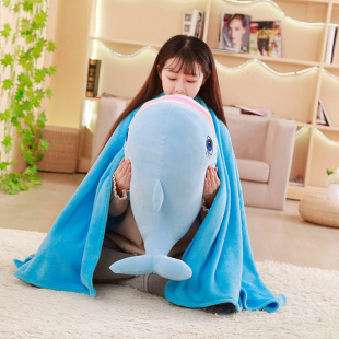 卡通鲸鱼抱枕公仔毛绒玩具抱枕毯沙发枕头椅子靠垫两用珊瑚绒毯子
