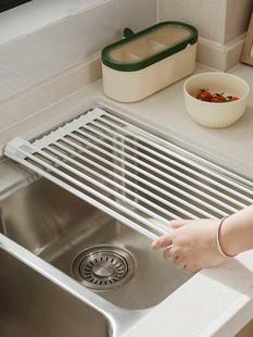 厨房水池卷帘架硅胶可折叠水槽沥水架碗碟盘收纳置物架沥水篮神器