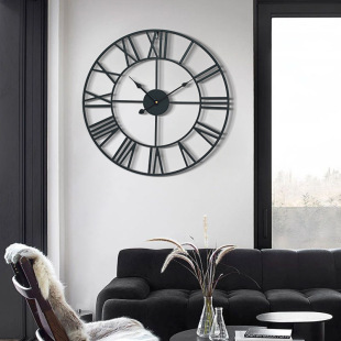 欧式 创意挂钟亚马逊wall 饰铁艺罗马客厅静音时钟 clock复古装
