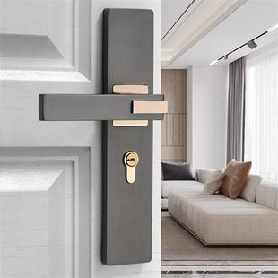 门锁室内卧室房间实木门锁家用通用型黑色简约磁吸静音门把手锁具