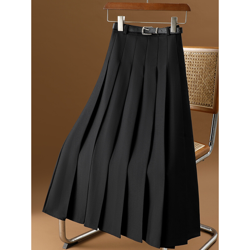 黑色中长款 新款 半身裙女2023秋季 显瘦a字长裙气质垂感百褶裙 西装