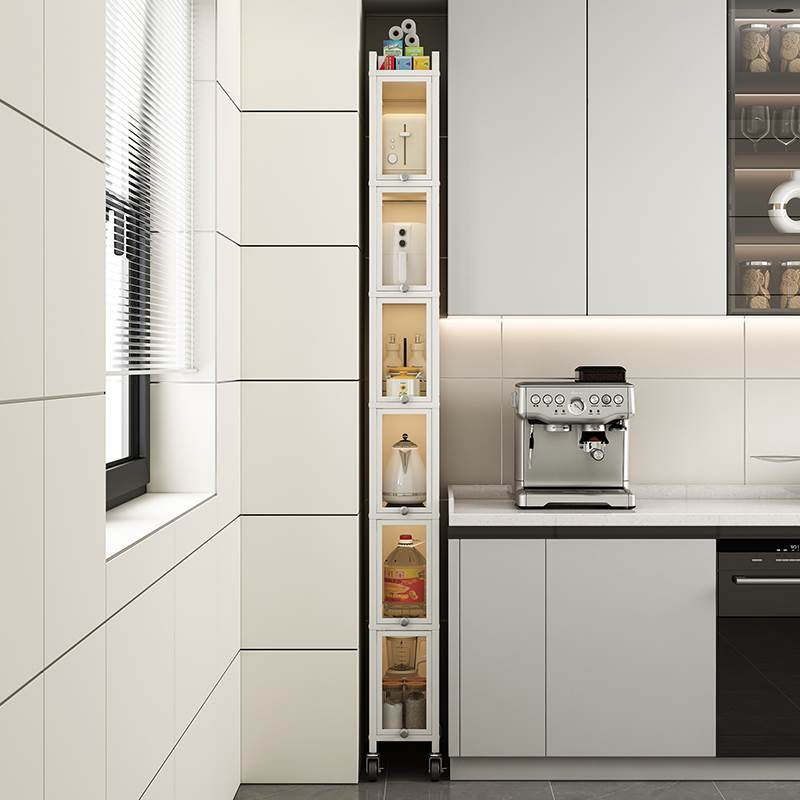 20cm厨房夹缝收纳柜落地多层冰箱缝隙置物架白色带门超窄储物柜子