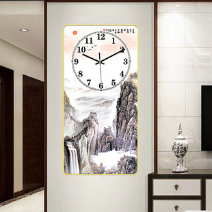 新款 挂钟客厅现代简约中式 挂墙钟表 山水创意时钟餐厅家用挂画新款