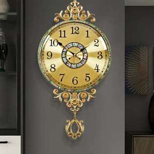 轻奢豪华电子钟表纯黄铜摇摆时钟 高档挂钟客厅家用时尚 欧式