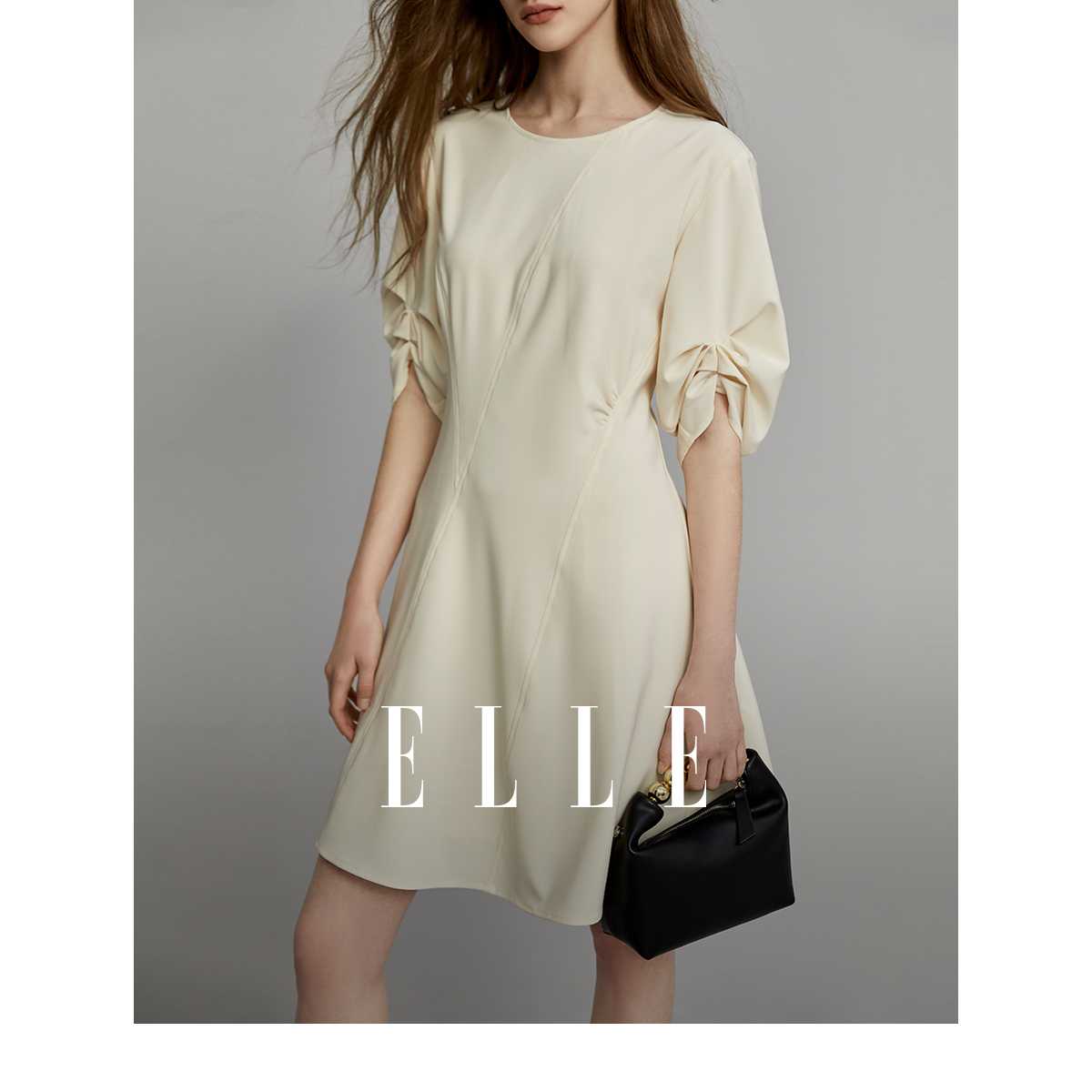 高腰显瘦宽松裙子 设计感短袖 连衣裙女2024夏季 新款 时尚 ELLE法式