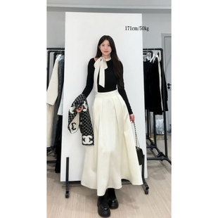 舒胡蕾 白月光法式 设计感黑色上衣显瘦白色A字半身长裙两件套 时尚