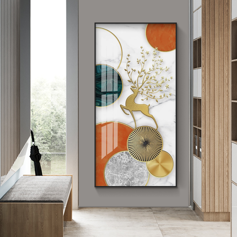 挂画抽象客厅晶瓷画高档壁画 饰画走廊过道竖版 现代轻奢进门玄关装
