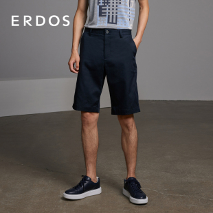24春季 ERDOS 商务休闲 新款 男装 蓝色有弹力直筒五分裤 棉麻混纺短裤