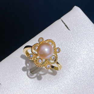 小清新淡水珍珠开口戒指女小众设计冷淡风食指戒k金工艺节日礼物