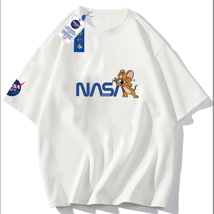ins宽松印花纯棉t t恤男潮牌男女学生情侣装 NASA联名猫和老鼠短袖