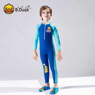 B.Duck男童泳衣长袖 小童男孩宝宝中大童游泳装 新款 备 连体防晒夏季