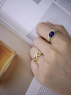 珠宝真金2 18k金镶嵌中古风克拉天然素面蓝宝石简约戒指指环时尚