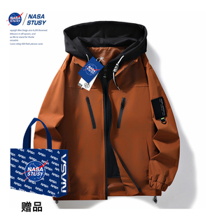 NASA潮牌春秋季 技能工装 新款 连帽假两件休闲情侣上衣 夹克外套男士