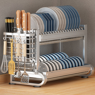 不锈钢碗架家用台面厨房置物架放筷子刀具菜板碗碟沥水收纳盒柜子