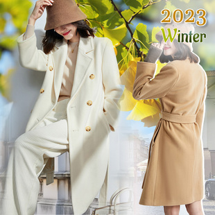 2023秋冬小个子修身 领95羊绒大衣女新款 西装 高端羊毛呢外套 中长款