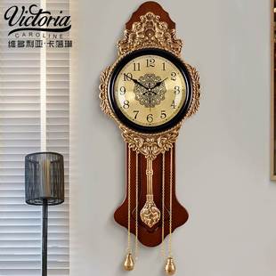 高档欧式 豪华纯铜挂钟古典时尚 仿古创意钟表客厅实木静音复古 个性
