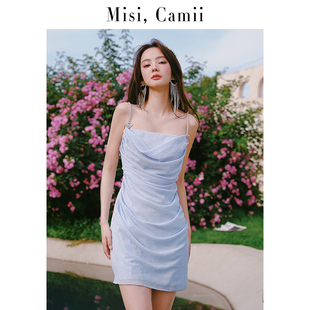 Misi 银点爱心扣显瘦吊带连衣裙法式 新款 收腰裙子 Camii2023夏装