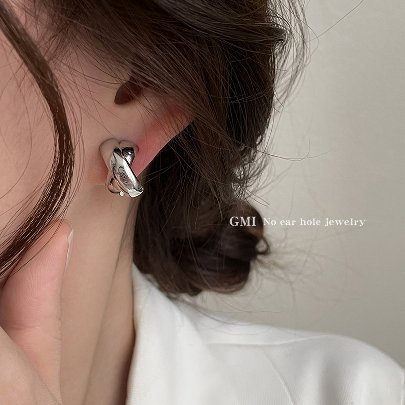 冷淡风气质小众设计高级感耳环耳饰 GMI无耳洞韩国银色耳夹女新款