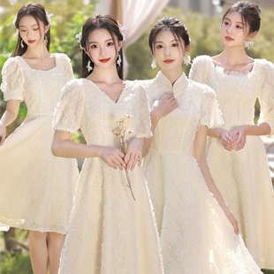小个子姐妹团香槟色礼服裙小众高级平时可穿 夏季 伴娘服女2024新款