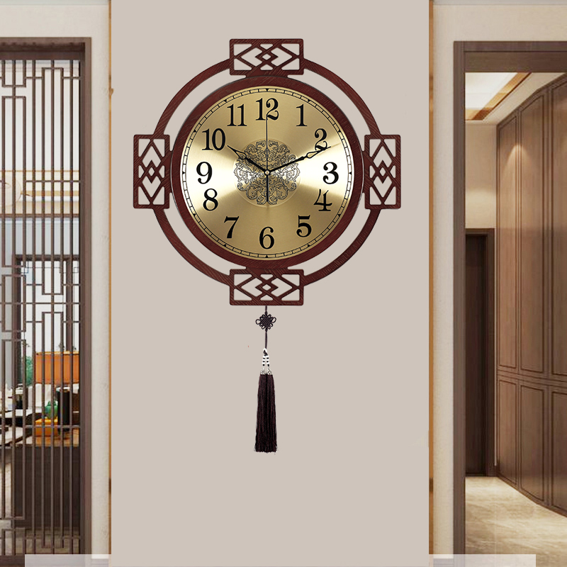饰钟表中国风玄关餐厅石英钟 大气挂钟客厅家用表挂墙艺术装 新中式