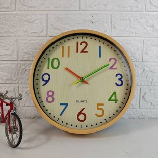 新款 圆形时钟家居装 教室儿童房钟表 饰 创意彩色客厅挂钟12寸