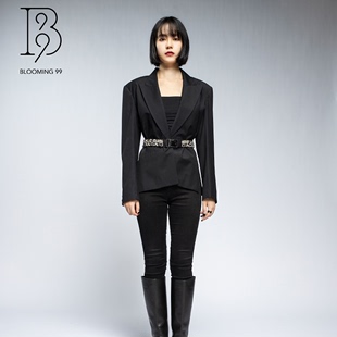 B99秋季 高级感黑色西装 小西服 外套女收腰修身