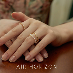 HORIZON双层珍珠链条戒指女不规则叠戴开口小众设计食指戒女 AIR