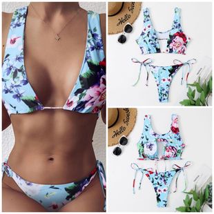 新款 Bikini 比基尼女士泳衣Sexy Swimsuit 欧美性感印花分体三点式