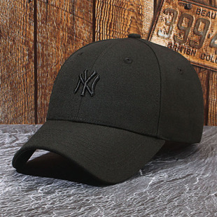 韩国MLB棒球帽硬顶小标纯黑色黑标NY帽子秋冬季 LA鸭舌帽男女潮牌