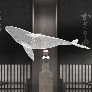 大型不锈钢镂空鲸鱼雕塑商场酒店水景地标镜面鱼摆件海洋动物定制